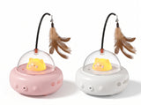 UfoKitty UFO cat toy in pink and white, product shot on white background